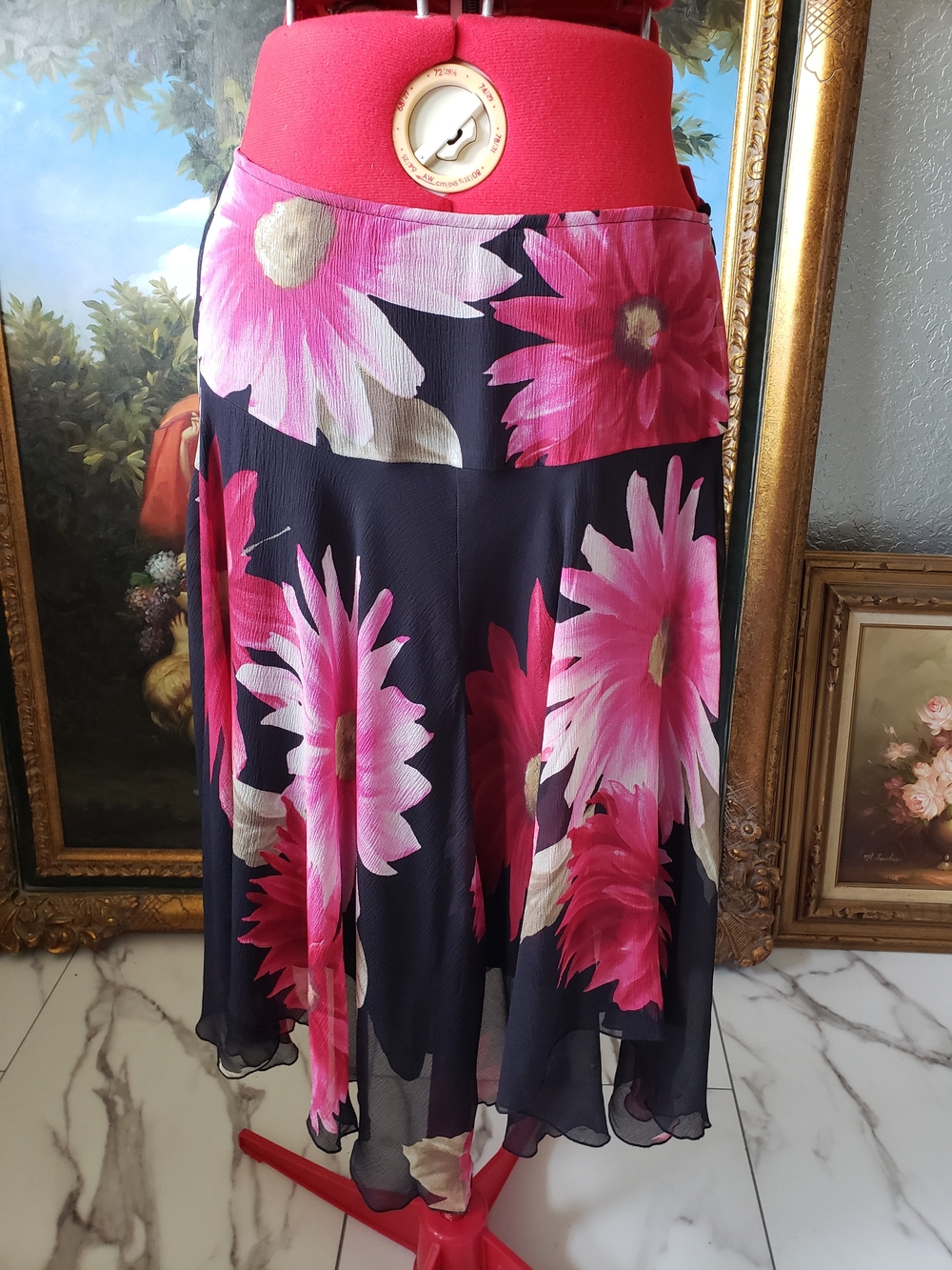 Karen Kane Black Skirt with Pink Floral Design